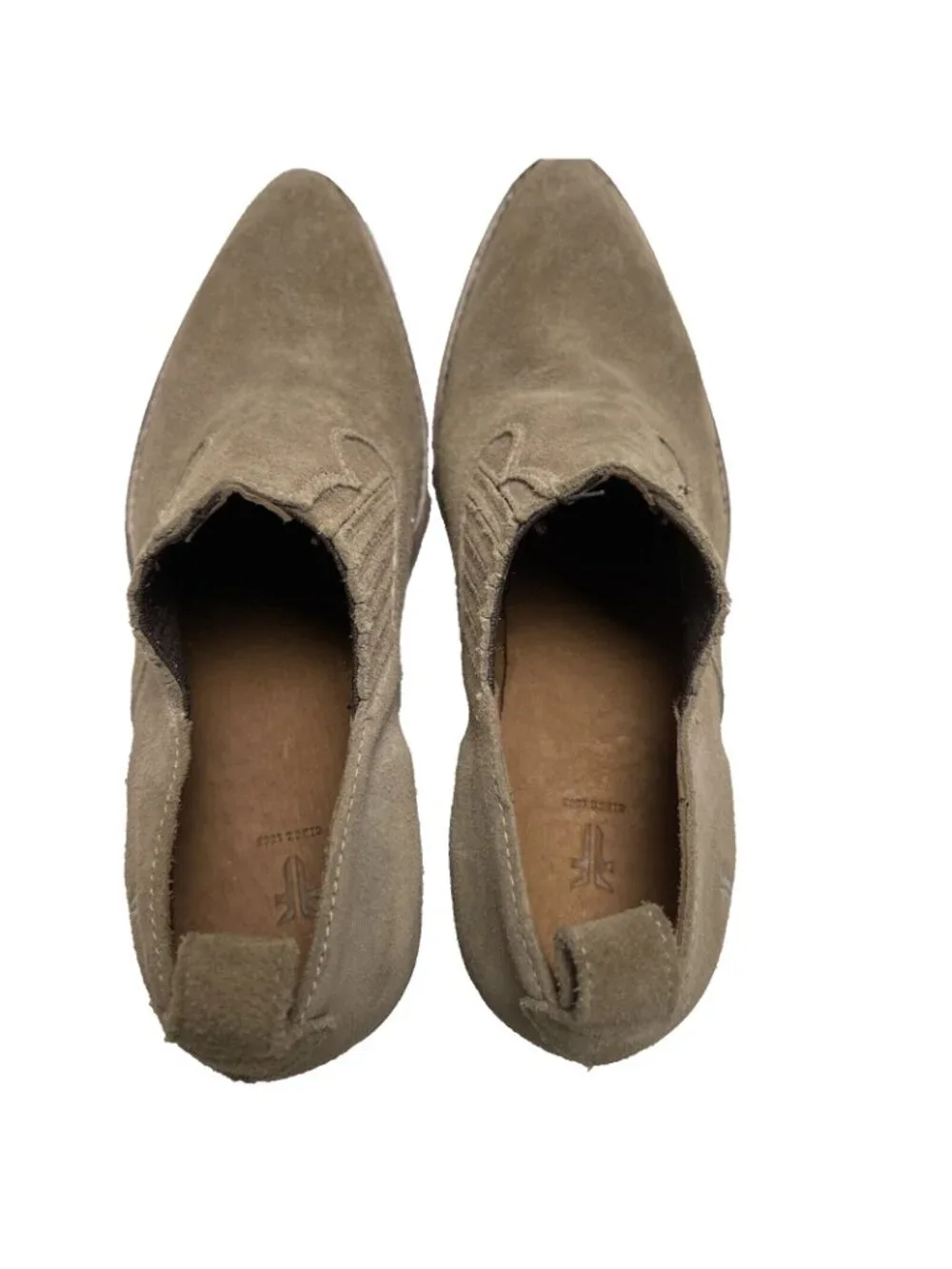 Frye Billy Shootie Tan Taupe Suede Ankle Boots Booties Slip On Womens Size 5.5